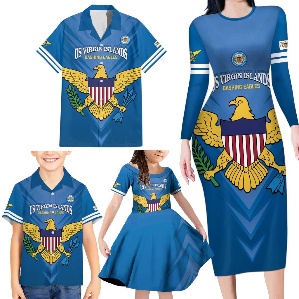 Custom US Virgin Islands Soccer Family Matching Long Sleeve Bodycon Dress and Hawaiian Shirt Go Dashing Eagles Sporty Style - Wonder Print Shop