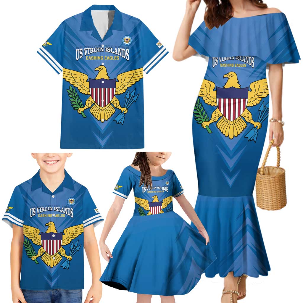 Custom US Virgin Islands Soccer Family Matching Mermaid Dress and Hawaiian Shirt Go Dashing Eagles Sporty Style - Wonder Print Shop