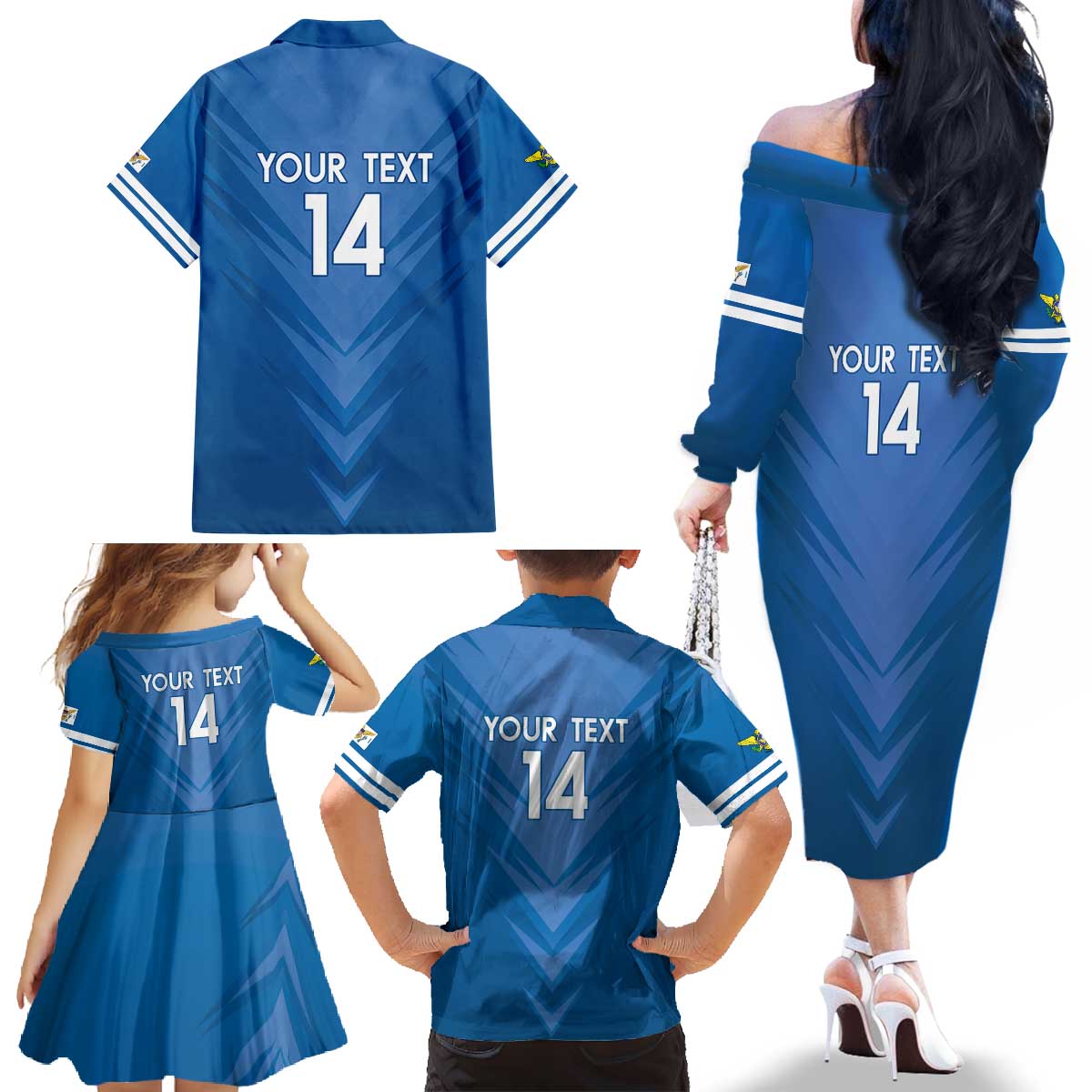 Custom US Virgin Islands Soccer Family Matching Off The Shoulder Long Sleeve Dress and Hawaiian Shirt Go Dashing Eagles Sporty Style