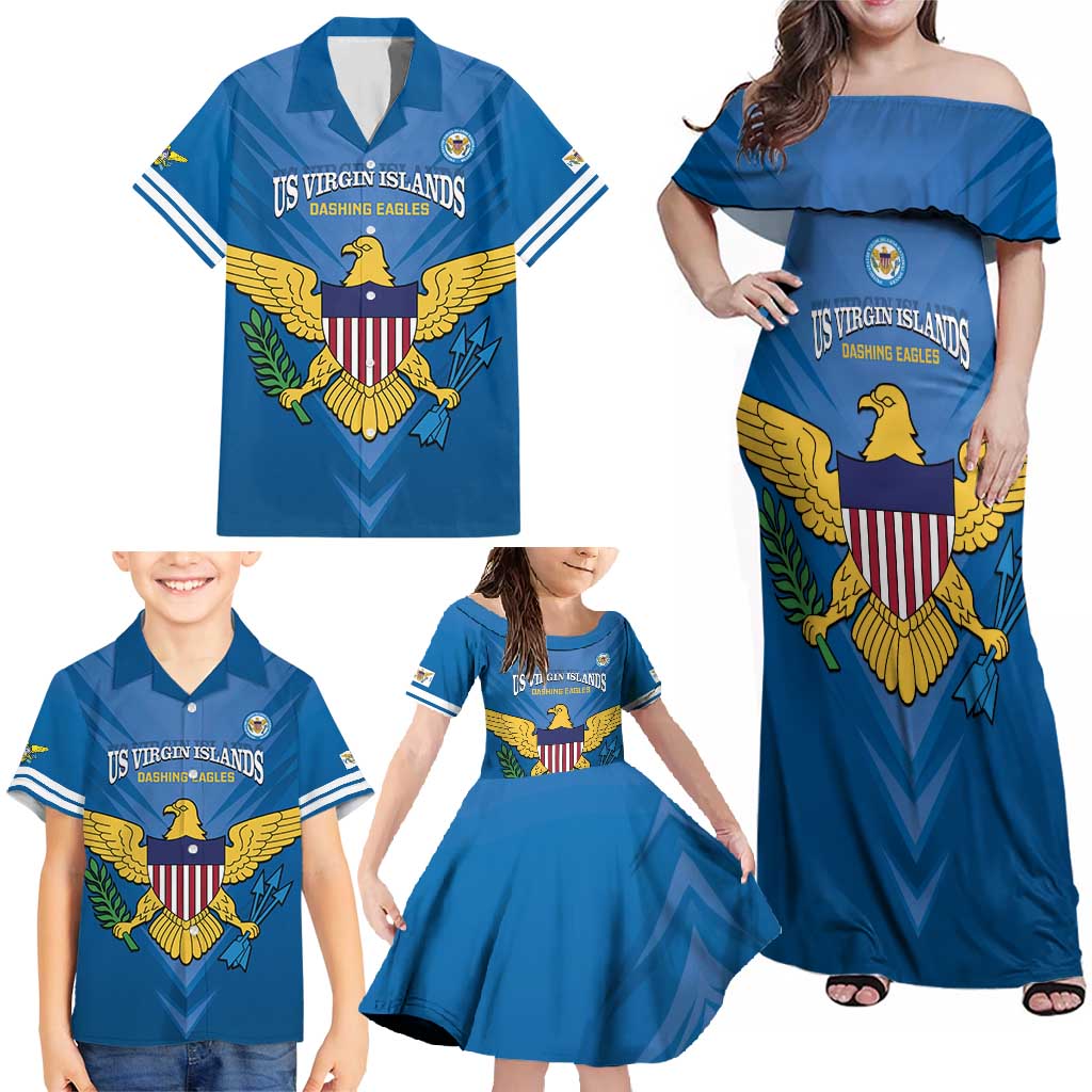 Custom US Virgin Islands Soccer Family Matching Off Shoulder Maxi Dress and Hawaiian Shirt Go Dashing Eagles Sporty Style - Wonder Print Shop