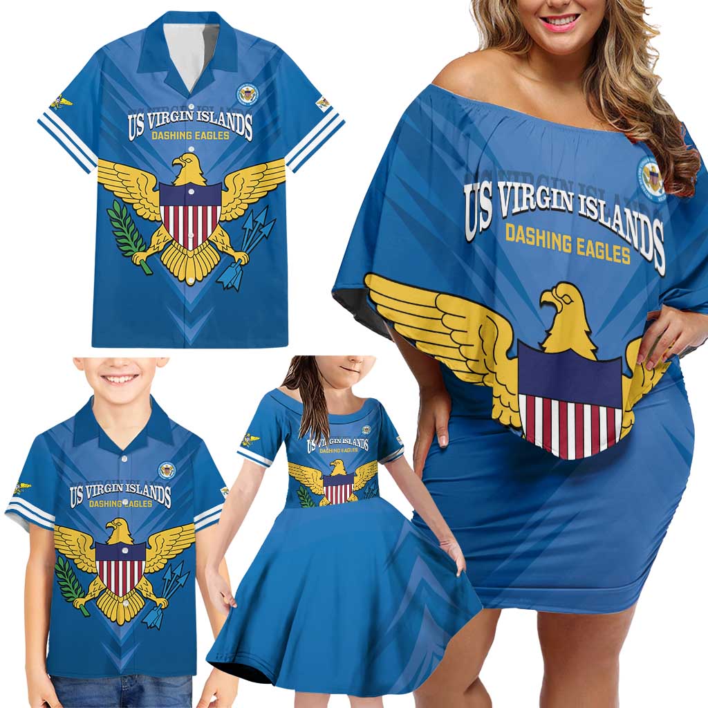 Custom US Virgin Islands Soccer Family Matching Off Shoulder Short Dress and Hawaiian Shirt Go Dashing Eagles Sporty Style - Wonder Print Shop