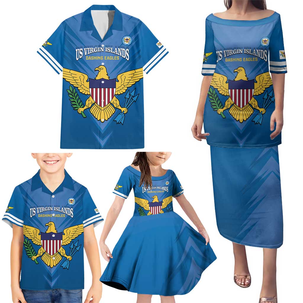 Custom US Virgin Islands Soccer Family Matching Puletasi and Hawaiian Shirt Go Dashing Eagles Sporty Style