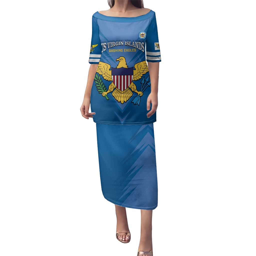 Custom US Virgin Islands Soccer Family Matching Puletasi and Hawaiian Shirt Go Dashing Eagles Sporty Style