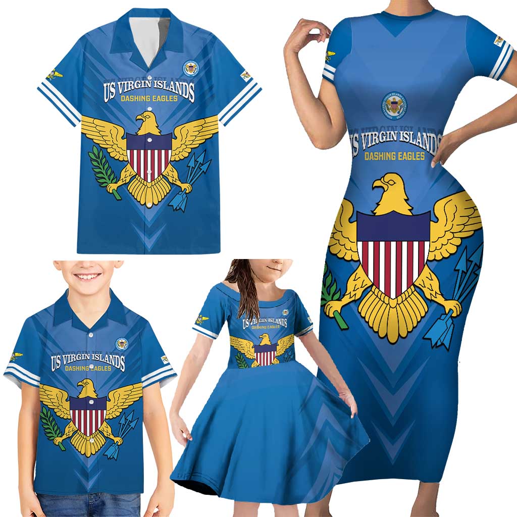 Custom US Virgin Islands Soccer Family Matching Short Sleeve Bodycon Dress and Hawaiian Shirt Go Dashing Eagles Sporty Style - Wonder Print Shop