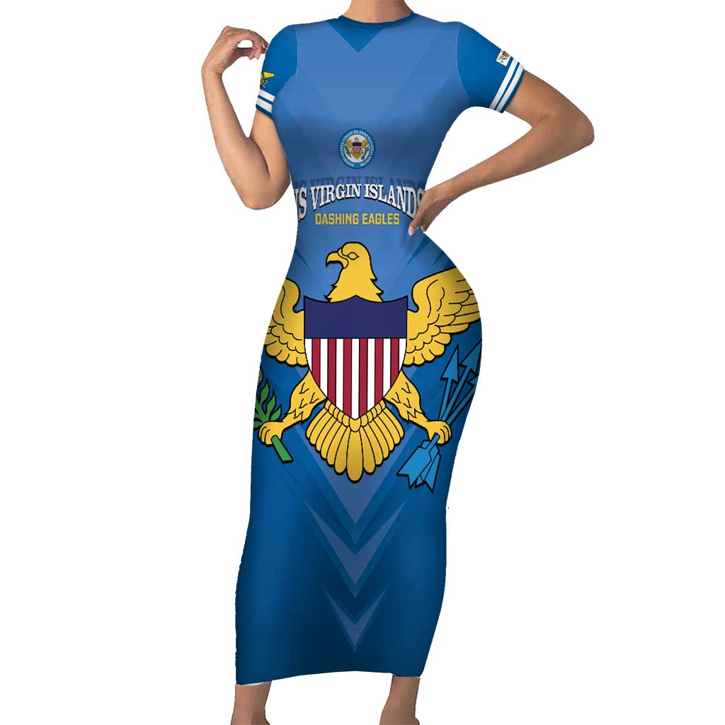 Custom US Virgin Islands Soccer Family Matching Short Sleeve Bodycon Dress and Hawaiian Shirt Go Dashing Eagles Sporty Style - Wonder Print Shop