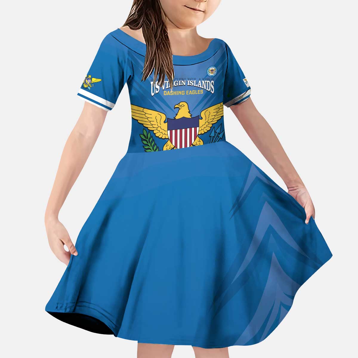 Custom US Virgin Islands Soccer Kid Short Sleeve Dress Go Dashing Eagles Sporty Style - Wonder Print Shop
