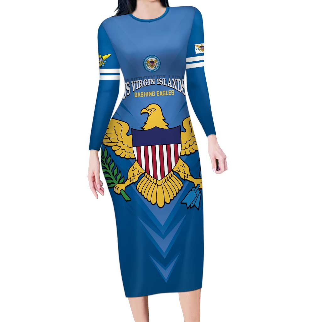 Custom US Virgin Islands Soccer Long Sleeve Bodycon Dress Go Dashing Eagles Sporty Style - Wonder Print Shop
