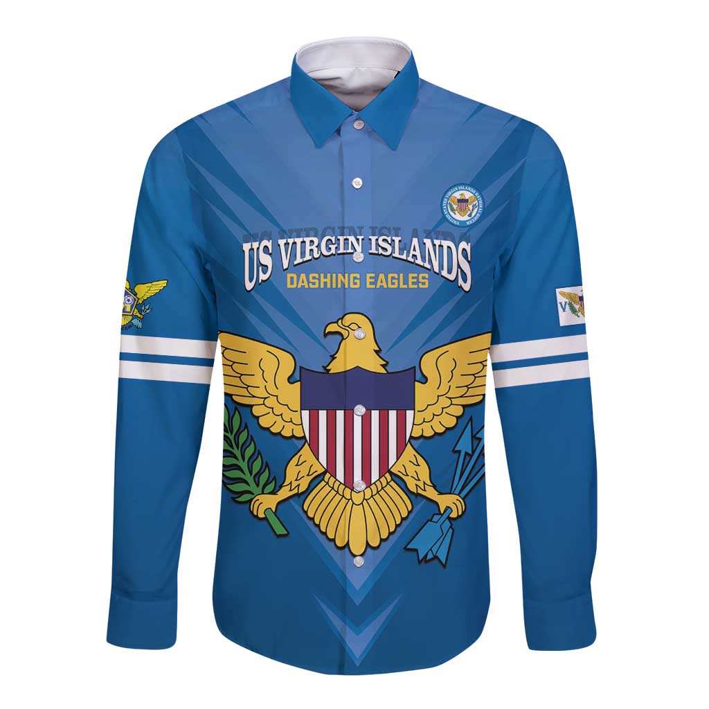 Custom US Virgin Islands Soccer Long Sleeve Button Shirt Go Dashing Eagles Sporty Style