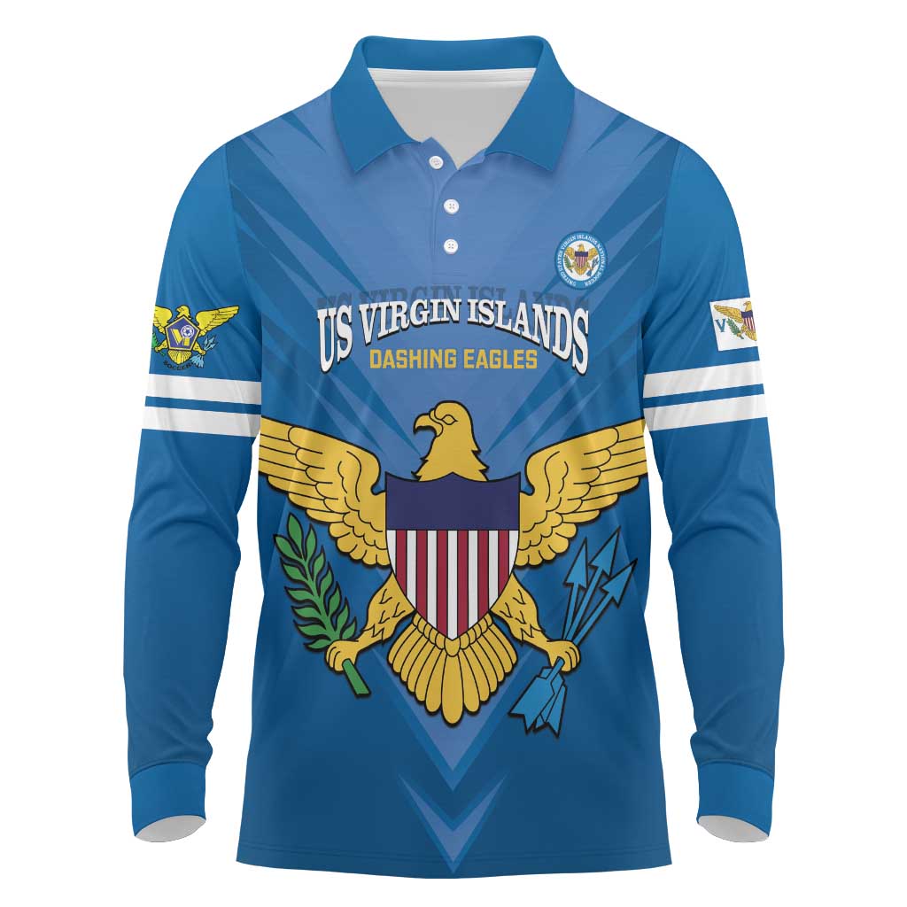Custom US Virgin Islands Soccer Long Sleeve Polo Shirt Go Dashing Eagles Sporty Style - Wonder Print Shop