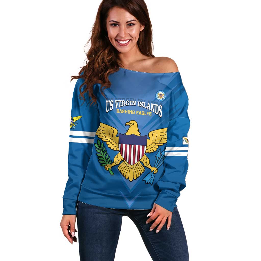 Custom US Virgin Islands Soccer Off Shoulder Sweater Go Dashing Eagles Sporty Style - Wonder Print Shop