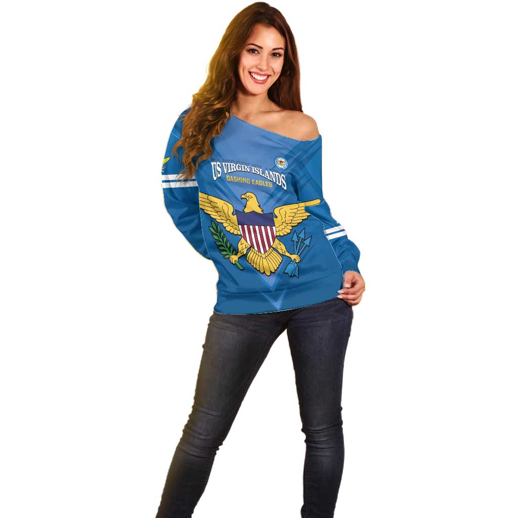 Custom US Virgin Islands Soccer Off Shoulder Sweater Go Dashing Eagles Sporty Style - Wonder Print Shop