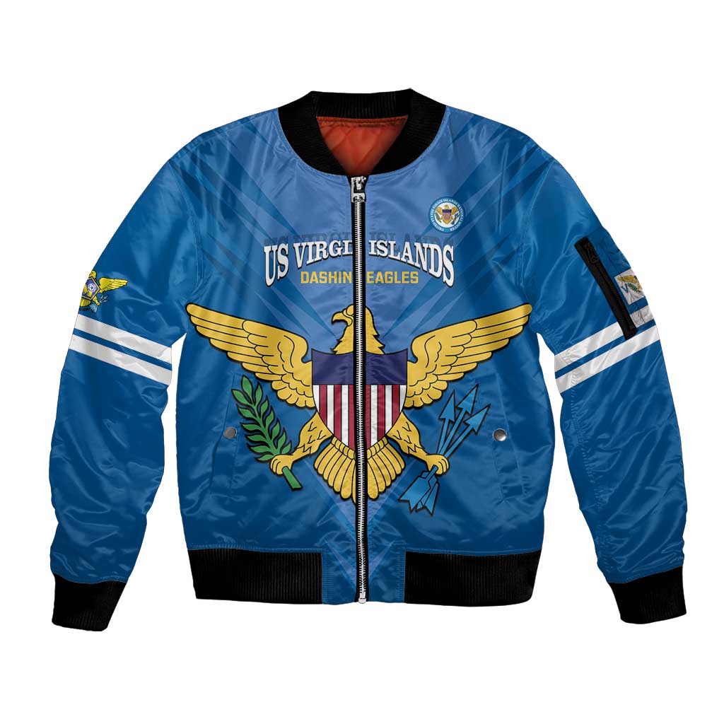 Custom US Virgin Islands Soccer Sleeve Zip Bomber Jacket Go Dashing Eagles Sporty Style - Wonder Print Shop