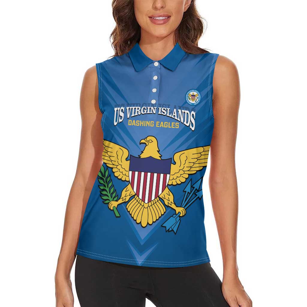 Custom US Virgin Islands Soccer Women Sleeveless Polo Shirt Go Dashing Eagles Sporty Style - Wonder Print Shop