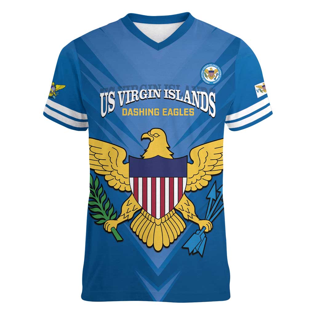 Custom US Virgin Islands Soccer Women V-Neck T-Shirt Go Dashing Eagles Sporty Style - Wonder Print Shop