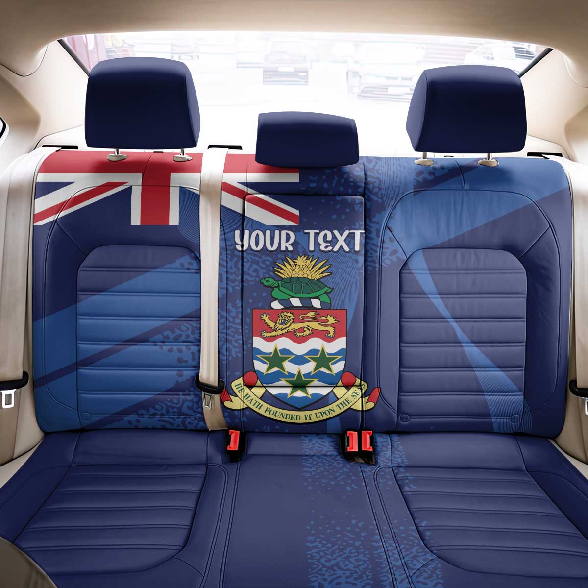 Personalised Cayman Islands Back Car Seat Cover Coat Of Arms Grunge Style - Wonder Print Shop