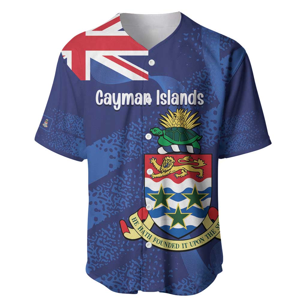 Personalised Cayman Islands Baseball Jersey Coat Of Arms Grunge Style - Wonder Print Shop