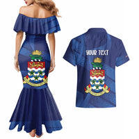 Personalised Cayman Islands Couples Matching Mermaid Dress and Hawaiian Shirt Coat Of Arms Grunge Style