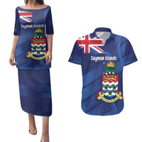 Personalised Cayman Islands Couples Matching Puletasi and Hawaiian Shirt Coat Of Arms Grunge Style