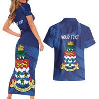 Personalised Cayman Islands Couples Matching Short Sleeve Bodycon Dress and Hawaiian Shirt Coat Of Arms Grunge Style