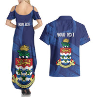 Personalised Cayman Islands Couples Matching Summer Maxi Dress and Hawaiian Shirt Coat Of Arms Grunge Style