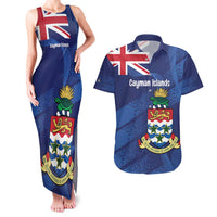 Personalised Cayman Islands Couples Matching Tank Maxi Dress and Hawaiian Shirt Coat Of Arms Grunge Style