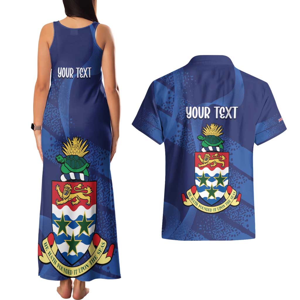 Personalised Cayman Islands Couples Matching Tank Maxi Dress and Hawaiian Shirt Coat Of Arms Grunge Style