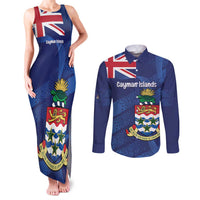 Personalised Cayman Islands Couples Matching Tank Maxi Dress and Long Sleeve Button Shirt Coat Of Arms Grunge Style