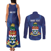 Personalised Cayman Islands Couples Matching Tank Maxi Dress and Long Sleeve Button Shirt Coat Of Arms Grunge Style