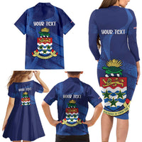 Personalised Cayman Islands Family Matching Long Sleeve Bodycon Dress and Hawaiian Shirt Coat Of Arms Grunge Style - Wonder Print Shop