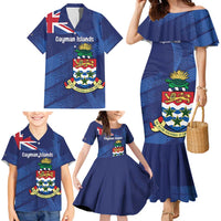 Personalised Cayman Islands Family Matching Mermaid Dress and Hawaiian Shirt Coat Of Arms Grunge Style - Wonder Print Shop