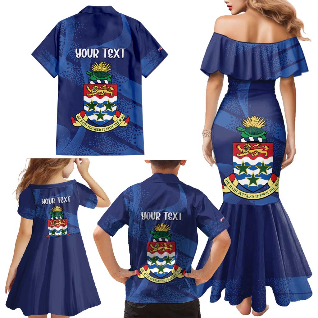 Personalised Cayman Islands Family Matching Mermaid Dress and Hawaiian Shirt Coat Of Arms Grunge Style - Wonder Print Shop