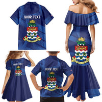 Personalised Cayman Islands Family Matching Mermaid Dress and Hawaiian Shirt Coat Of Arms Grunge Style - Wonder Print Shop