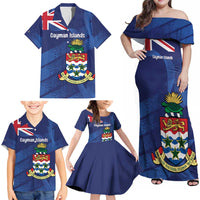 Personalised Cayman Islands Family Matching Off Shoulder Maxi Dress and Hawaiian Shirt Coat Of Arms Grunge Style - Wonder Print Shop