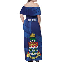 Personalised Cayman Islands Family Matching Off Shoulder Maxi Dress and Hawaiian Shirt Coat Of Arms Grunge Style - Wonder Print Shop
