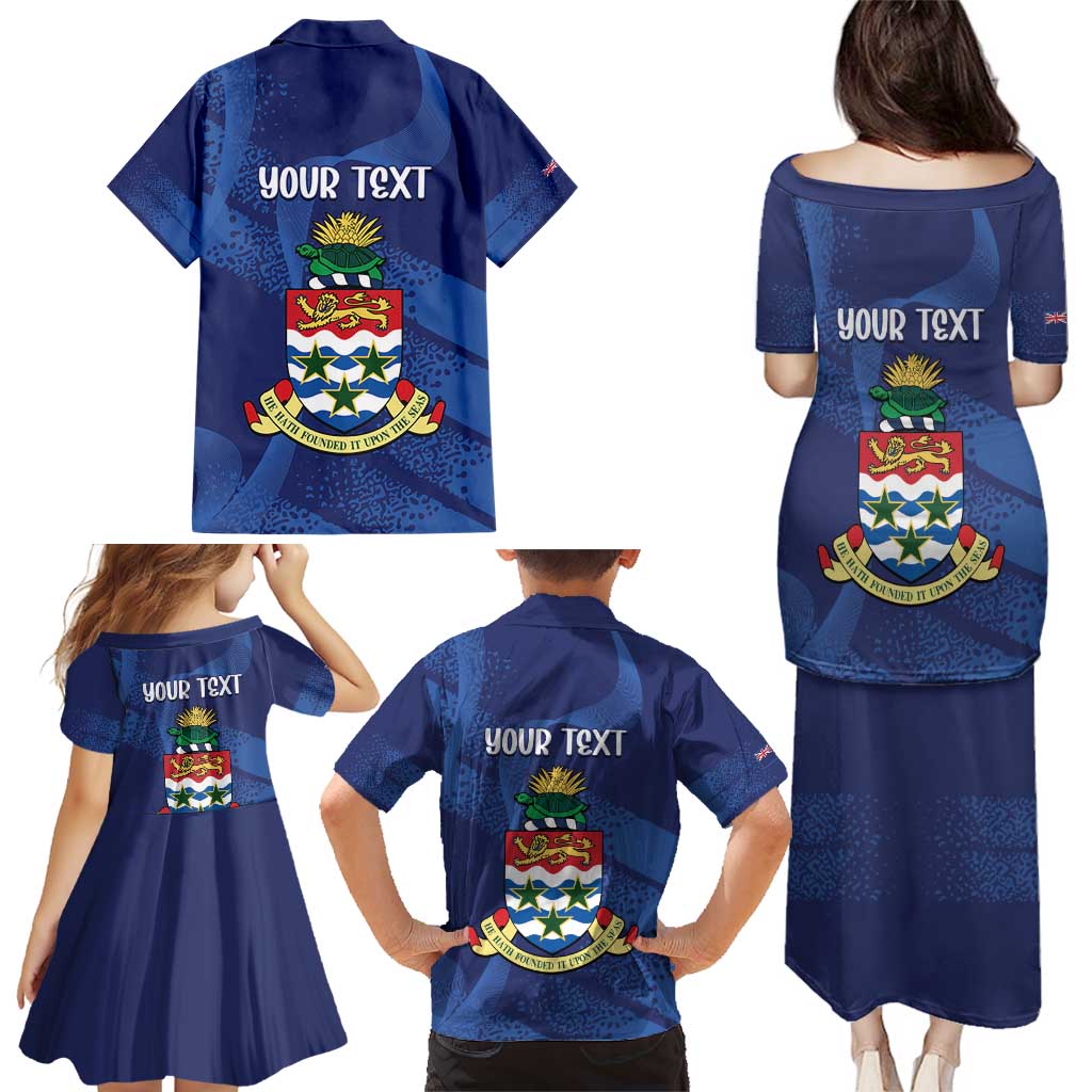 Personalised Cayman Islands Family Matching Puletasi and Hawaiian Shirt Coat Of Arms Grunge Style