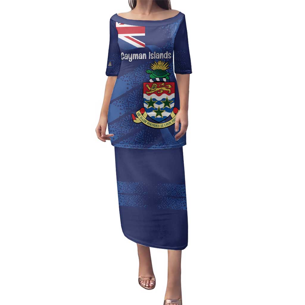 Personalised Cayman Islands Family Matching Puletasi and Hawaiian Shirt Coat Of Arms Grunge Style