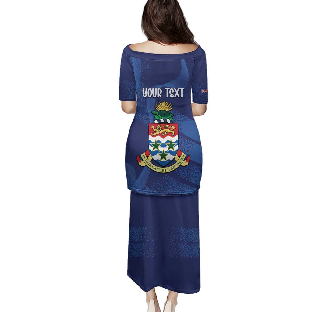 Personalised Cayman Islands Family Matching Puletasi and Hawaiian Shirt Coat Of Arms Grunge Style