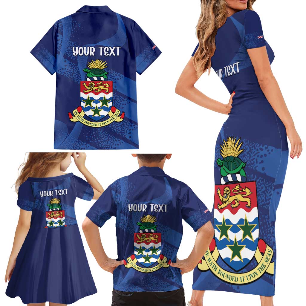 Personalised Cayman Islands Family Matching Short Sleeve Bodycon Dress and Hawaiian Shirt Coat Of Arms Grunge Style - Wonder Print Shop