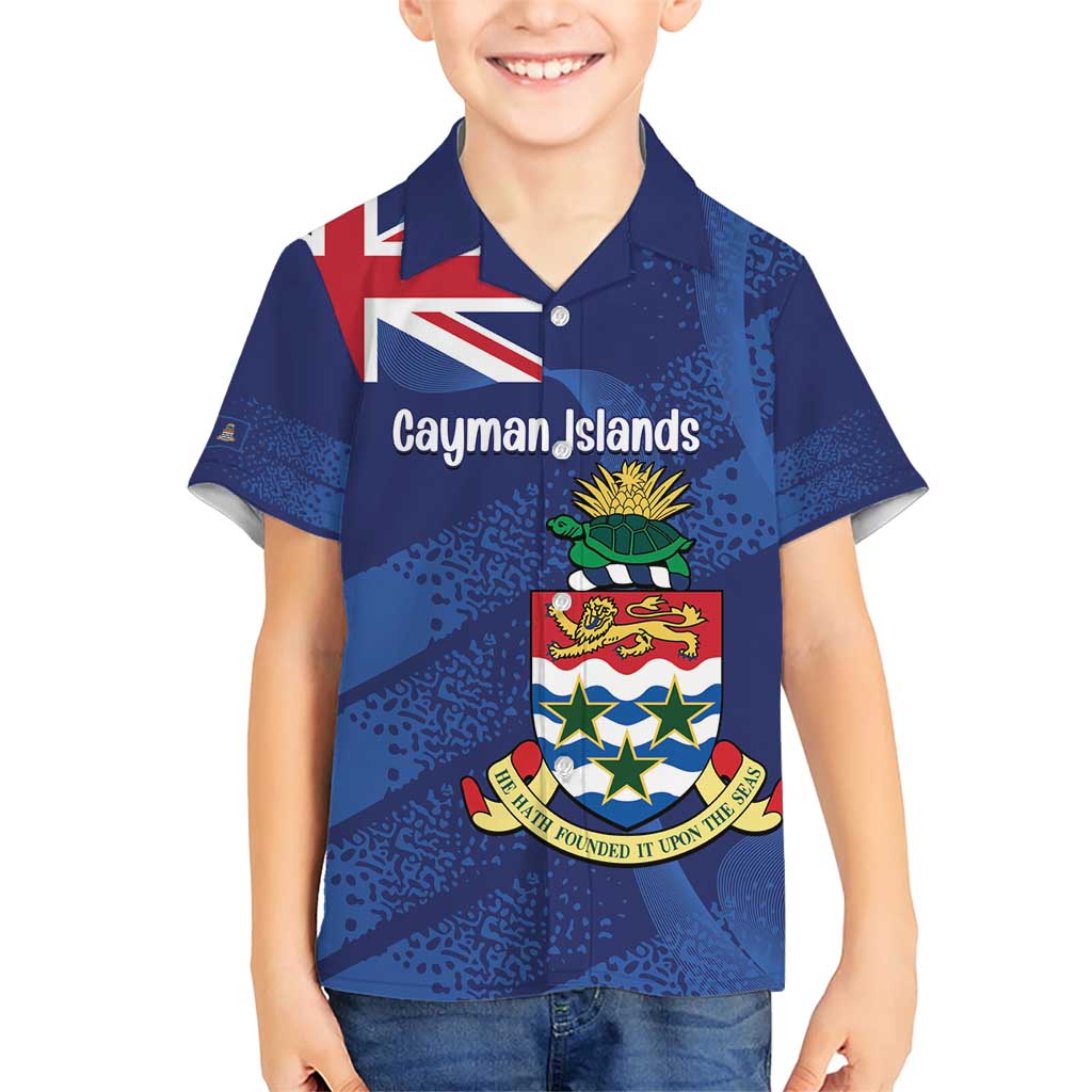 Personalised Cayman Islands Family Matching Short Sleeve Bodycon Dress and Hawaiian Shirt Coat Of Arms Grunge Style - Wonder Print Shop