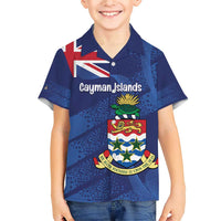 Personalised Cayman Islands Family Matching Short Sleeve Bodycon Dress and Hawaiian Shirt Coat Of Arms Grunge Style - Wonder Print Shop
