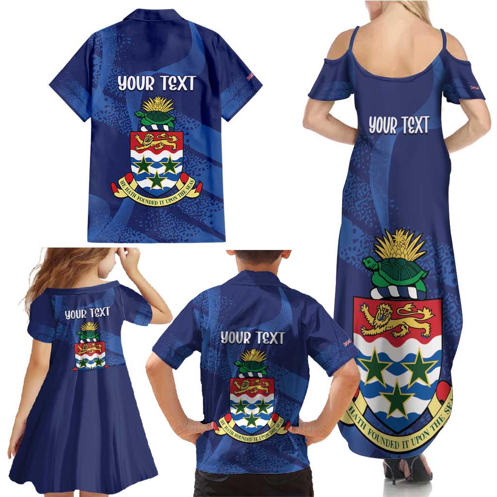 Personalised Cayman Islands Family Matching Summer Maxi Dress and Hawaiian Shirt Coat Of Arms Grunge Style - Wonder Print Shop