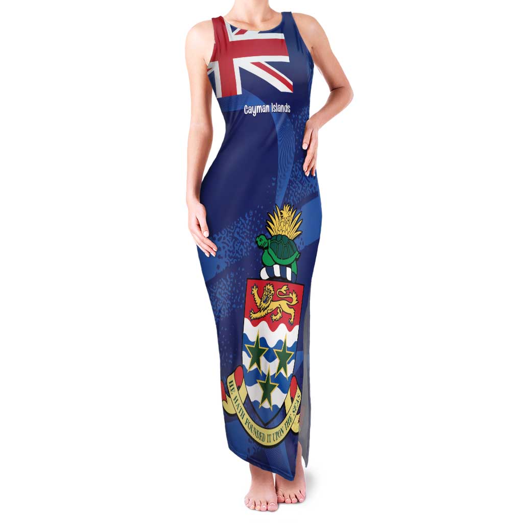 Personalised Cayman Islands Family Matching Tank Maxi Dress and Hawaiian Shirt Coat Of Arms Grunge Style - Wonder Print Shop