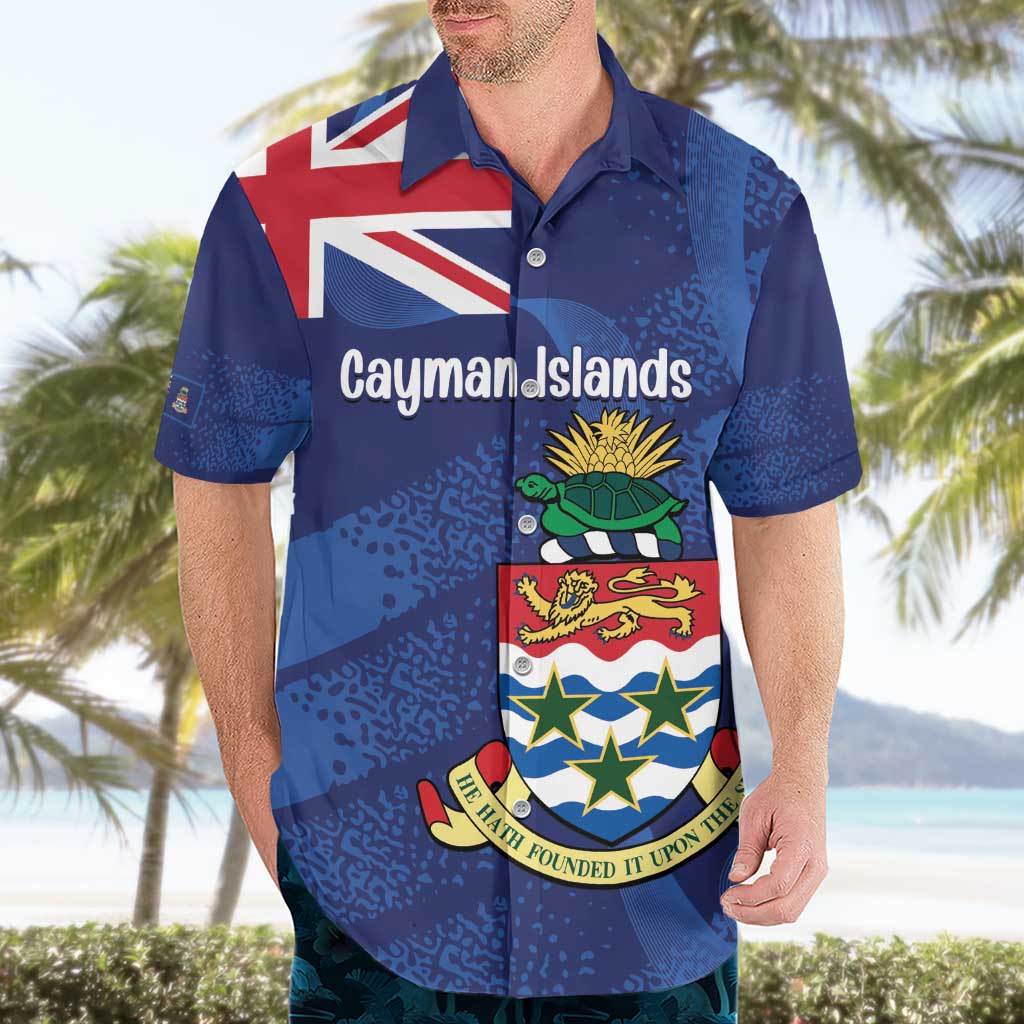Personalised Cayman Islands Hawaiian Shirt Coat Of Arms Grunge Style - Wonder Print Shop