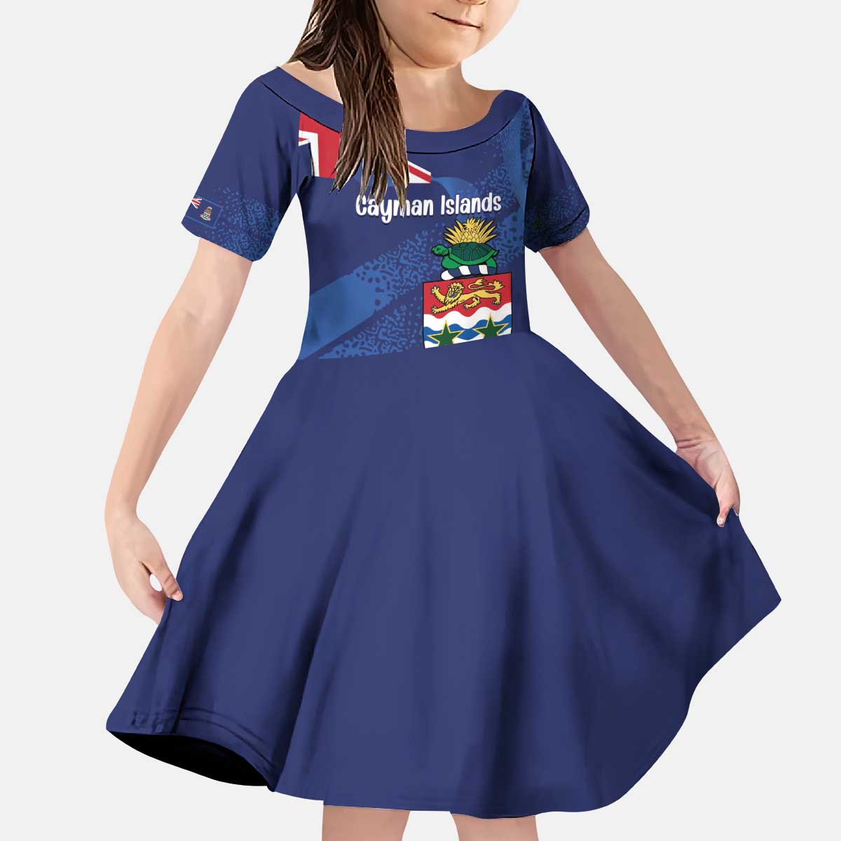 Personalised Cayman Islands Kid Short Sleeve Dress Coat Of Arms Grunge Style - Wonder Print Shop