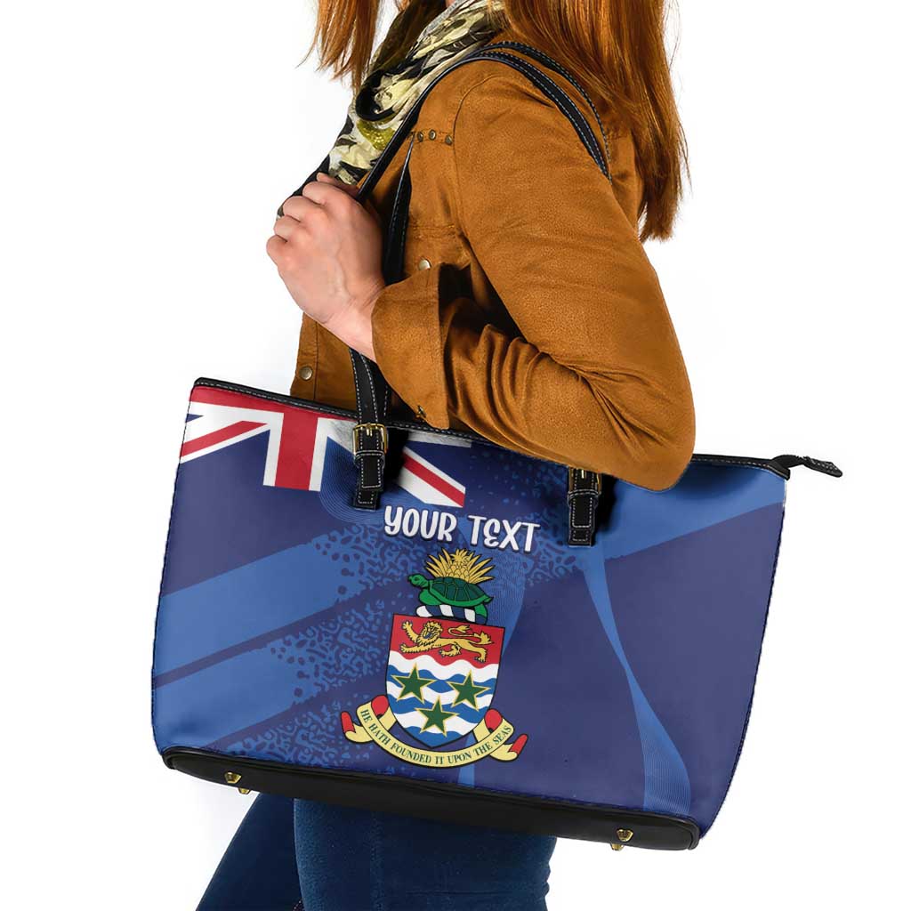 Personalised Cayman Islands Leather Tote Bag Coat Of Arms Grunge Style
