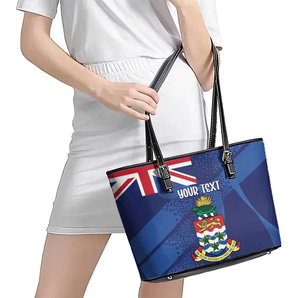 Personalised Cayman Islands Leather Tote Bag Coat Of Arms Grunge Style