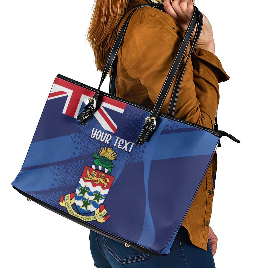 Personalised Cayman Islands Leather Tote Bag Coat Of Arms Grunge Style