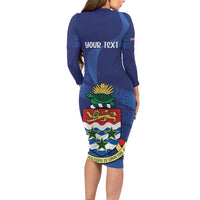Personalised Cayman Islands Long Sleeve Bodycon Dress Coat Of Arms Grunge Style - Wonder Print Shop