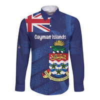 Personalised Cayman Islands Long Sleeve Button Shirt Coat Of Arms Grunge Style