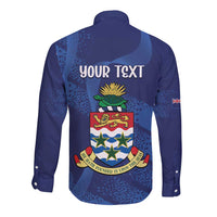 Personalised Cayman Islands Long Sleeve Button Shirt Coat Of Arms Grunge Style